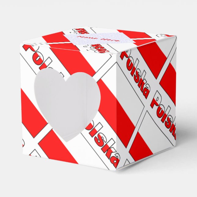 Personalized Red Name Polska Flag Tiled Heart Favor Box (Front Side)