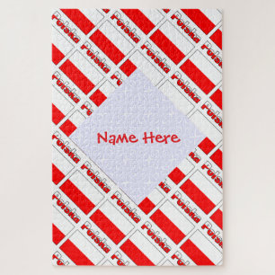 Personalized Red Name Polska Flag Tiled Jigsaw Puzzle