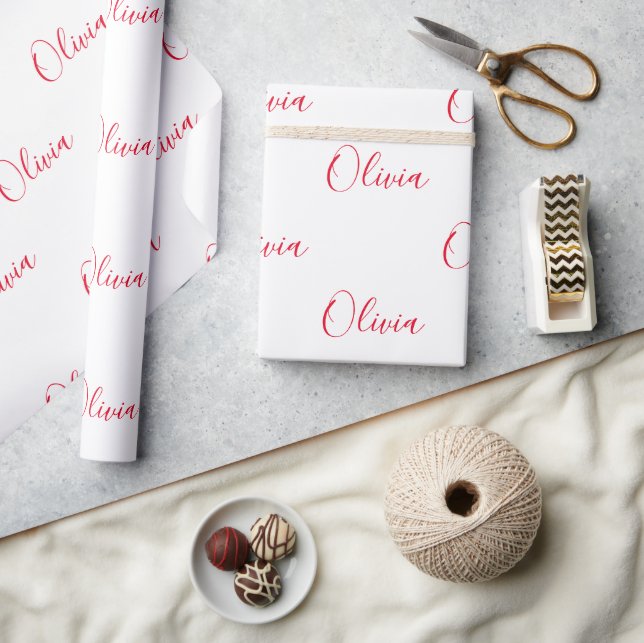 Personalized Red Name Script  Wrapping Paper (Crafts)