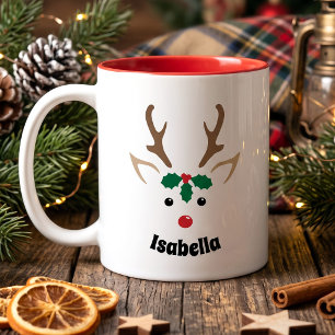 Personalized Red Nosed Reindeer - Christmas Coffee Mug