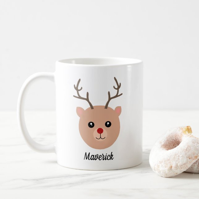 Personalized Red-Nosed Reindeer Christmas Mug (With Donut)