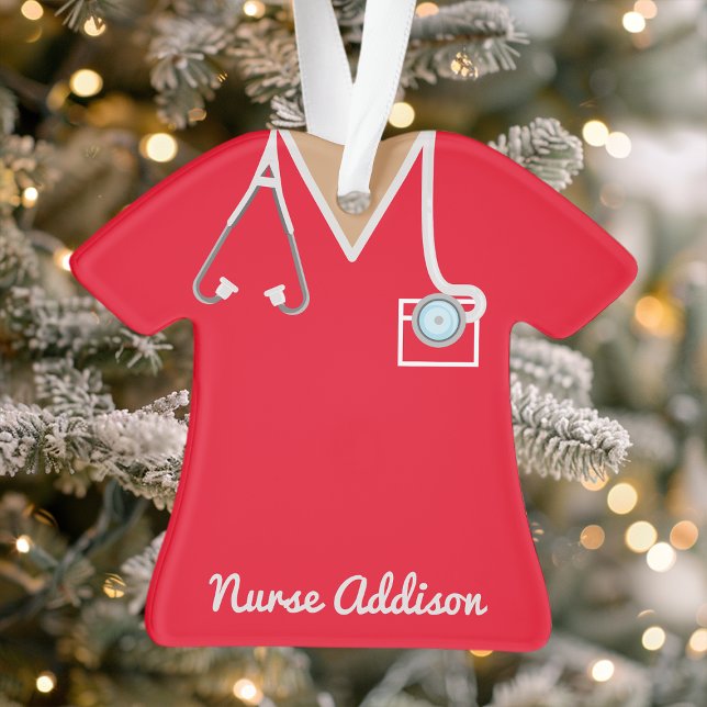Personalized Red Nurse Scrubs Ornament (Creator Uploaded)