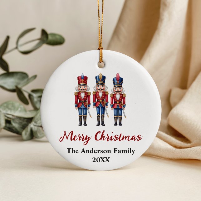 Personalized Red Nutcracker Christmas Ceramic Ornament (Creator Uploaded)