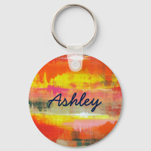 Personalized Red Orange Yellow Abstract Art Keychain