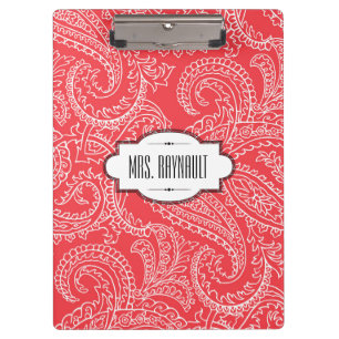Personalized Red Paisley Clipboard