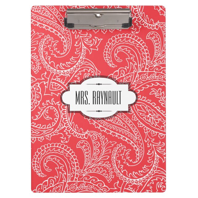 Personalized Red Paisley Clipboard (Front)