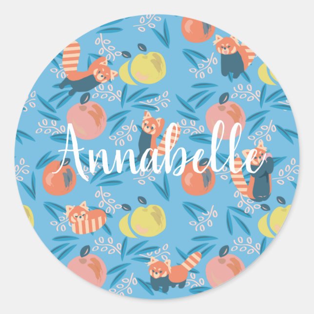Personalized 'Red Panda' Blue Apple Sticker (Front)