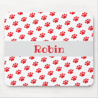 Personalized Red Paw Print Pattern Mouse Pad