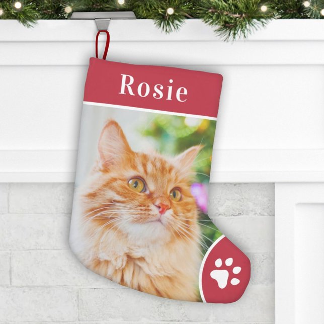 Personalized Red Pet Photo Monogram Name Small Christmas Stocking (Creator Uploaded)
