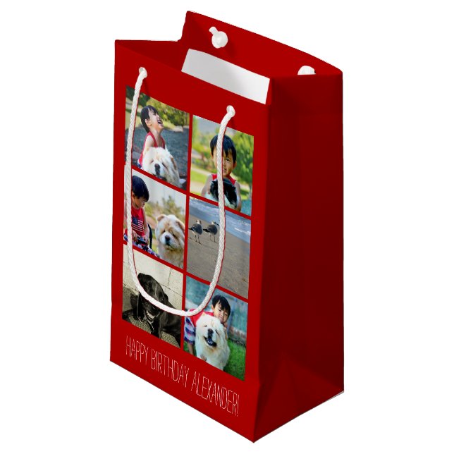 Personalized Red Photo Mosaic Picture Collage Small Gift Bag (Front Angled)