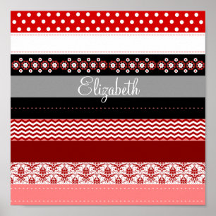 Personalized Red Pink Black White Washi Tape Look Poster