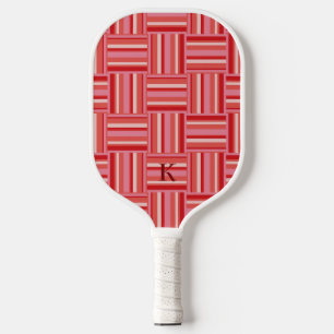 Personalized Red & Pink Geometric Stripes Pickleball Paddle