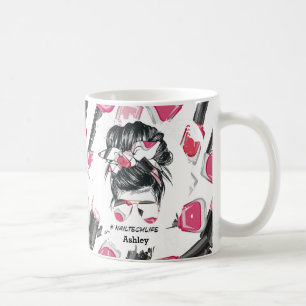 Personalized Red Pink Nail Tech Life Mug