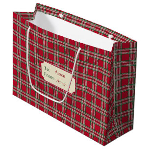 Personalized Red Plaid Christmas Gift Bag