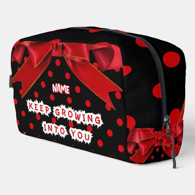 Personalized Red Polka Dot Bow Spiral  Dopp Kit (Right Corner)