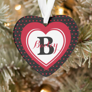 Personalized Red Polka Dot Hearts Keepsake Ornament
