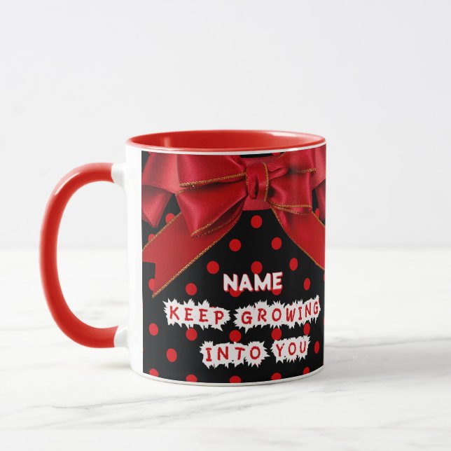 Personalized Red Polka Dot Motivational  Mug (Left)
