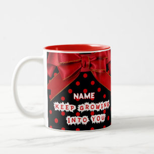 Personalized Red Polka Dot Motivational Two-Tone Coffee Mug