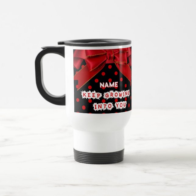 Personalized Red Polka Dot Travel Mug (Left)