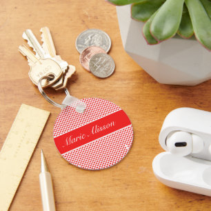 Personalized Red Polka Dots Name Keychain