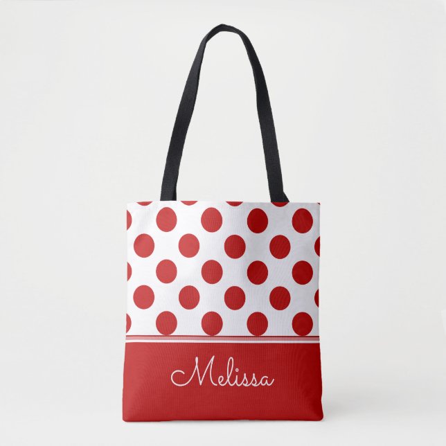 Personalized | Red Polka Dots Tote Bag (Front)