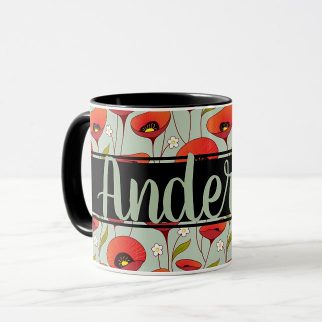 Personalized | Red Poppies | Custom Poppy Flower Mug (Front Left)