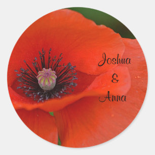 Personalized Red Poppy Classic Round Sticker