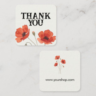 Personalized Red Poppy Floral Thank You Square Business Card