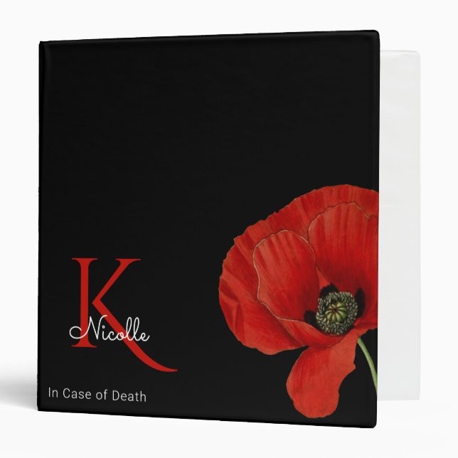 Personalized Red Poppy In Case of Death Binder (Front/Inside)