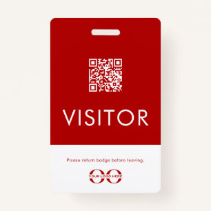 Personalized Red QR Code Visitor Badge with Logo