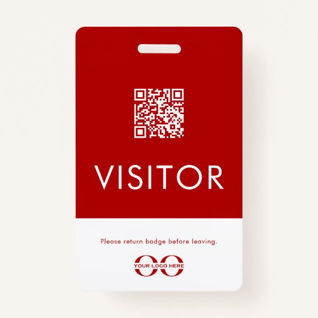 Personalized Red QR Code Visitor Badge with Logo (Front)