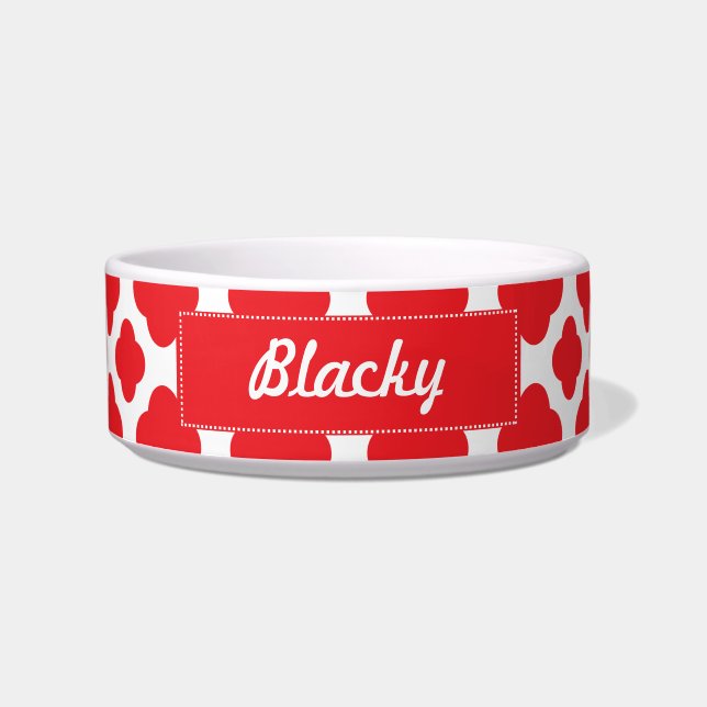 Personalized Red Quatrefoil Pattern Bowl (Front)