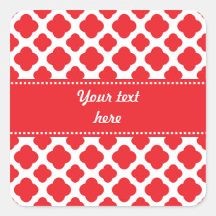 Personalized Red Quatrefoil Pattern Square Sticker