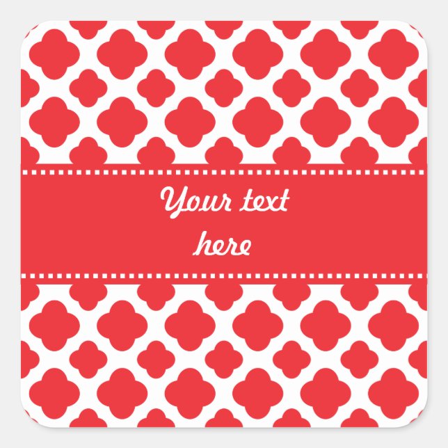 Personalized Red Quatrefoil Pattern Square Sticker (Front)