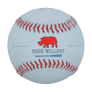 Personalized Red Rhino Player Baseball