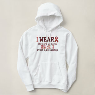 Personalized Red Ribbon Awareness Embroidery Embroidered Hoodie