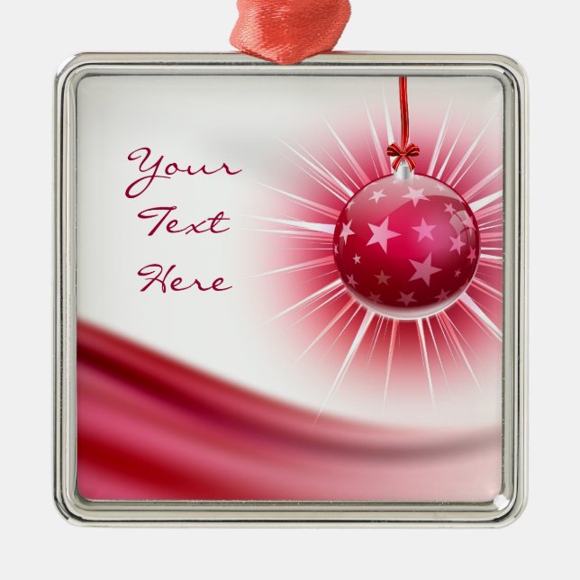 Personalized Red Ribbon Christmas Ball Ornament (Front)
