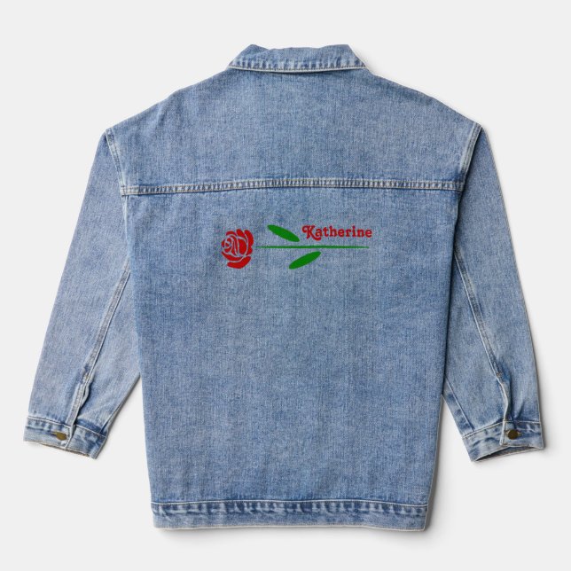 Personalized Red Rose Art Deco Denim Jacket (Back)