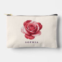 Personalized Red Rose Makeup Bag Elegant
