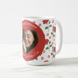 Personalized Red Roses and Cat Paw Prints Photo Coffee Mug