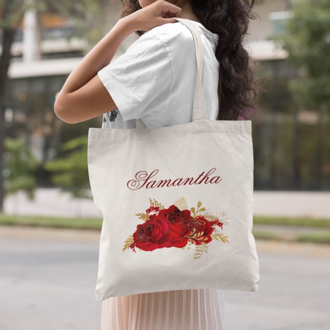Personalized Red Roses Floral Wedding Tote Bag (Creator Uploaded)
