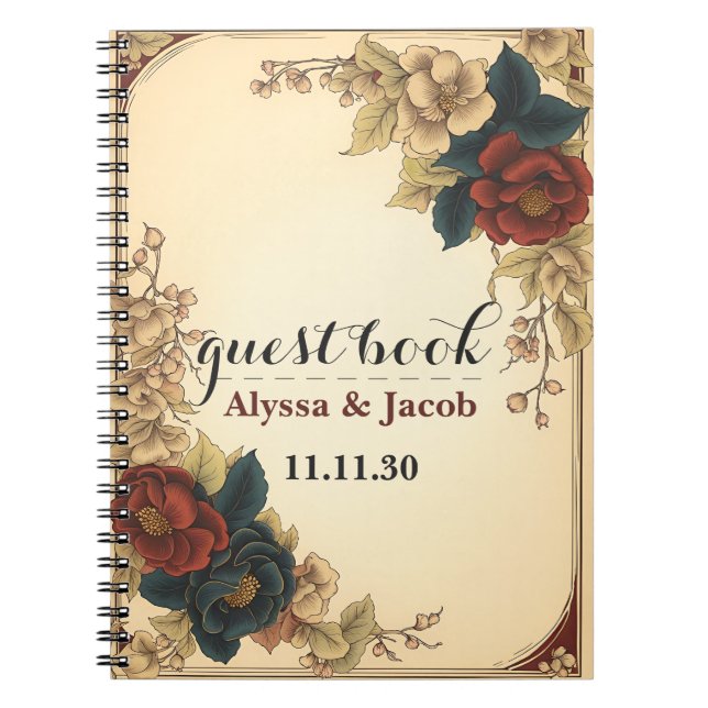 Personalized Red Roses Gold Frame Wedding Notebook (Front)