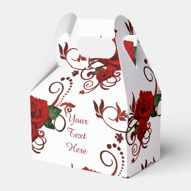 Personalized Red Roses Pattern Favour Box (Front Side)