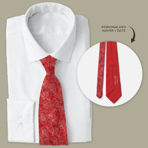 Personalized Red Roses Wedding Neck Tie