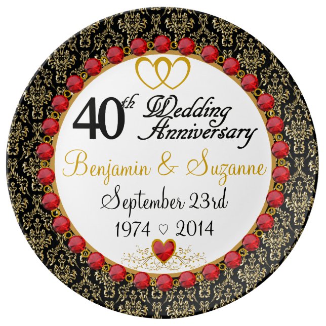 Personalized Red Rubies Porcelain 40th Anniversary Plate (Front)