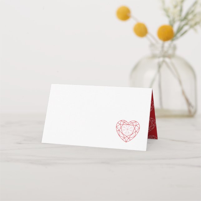 Personalized red ruby heart place guest place card (Front)
