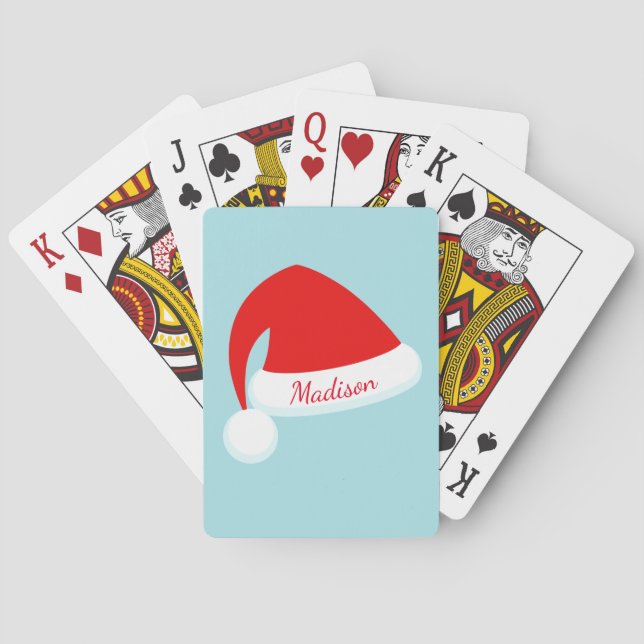 Personalized Red Santa Hat Playing Cards (Back)