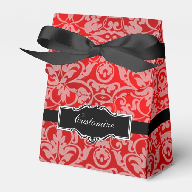 Personalized Red Satin Damask Tent Favour Box (Front Side)