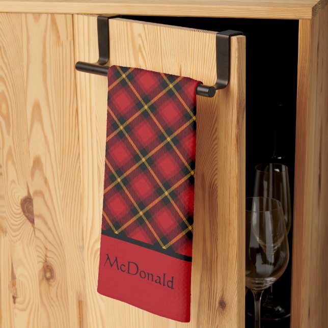 Personalized Red Scottish Plaid Red  Kitchen Towel (Thirds Fold)