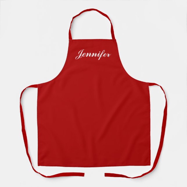 Personalized Red Script Name Womens Kitchen Apron (Front)